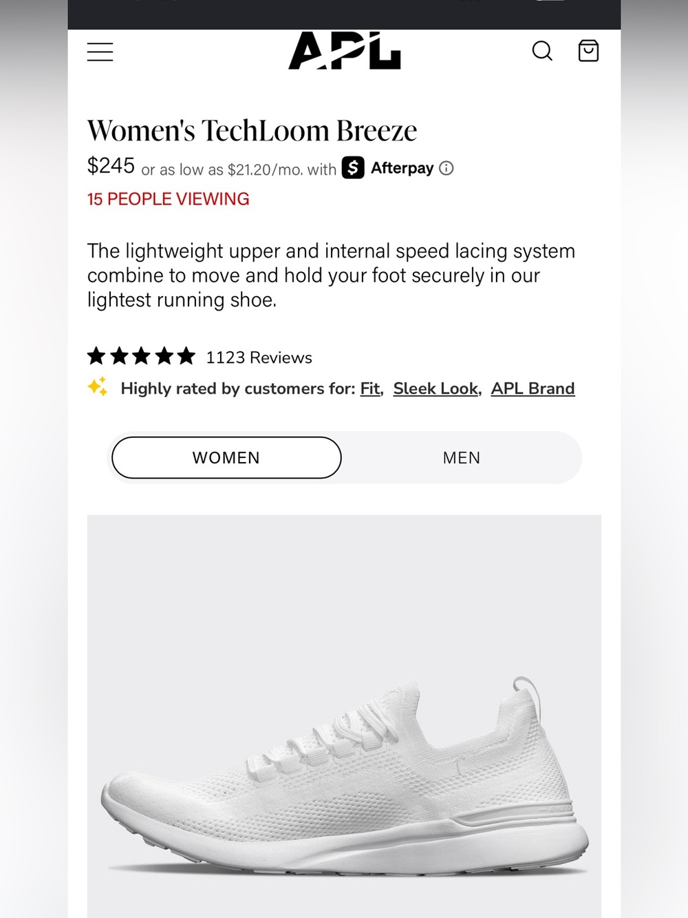 APL Women's TechLoom Breeze Knit Sneaker - White